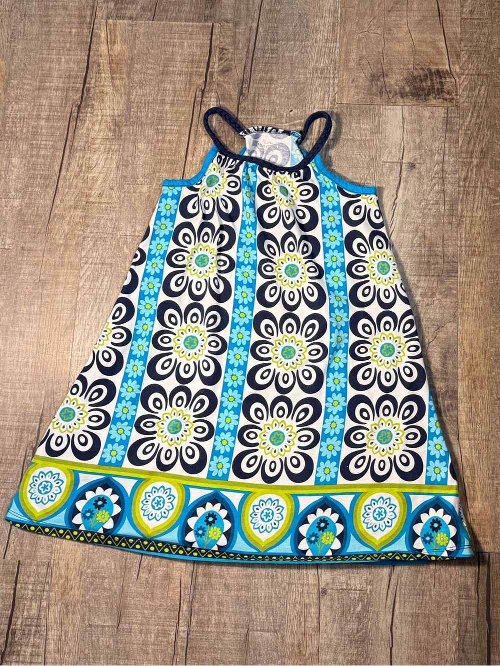 5/$15 Place Navy and Blue Floral Stripe Summer Dress size 6x/7